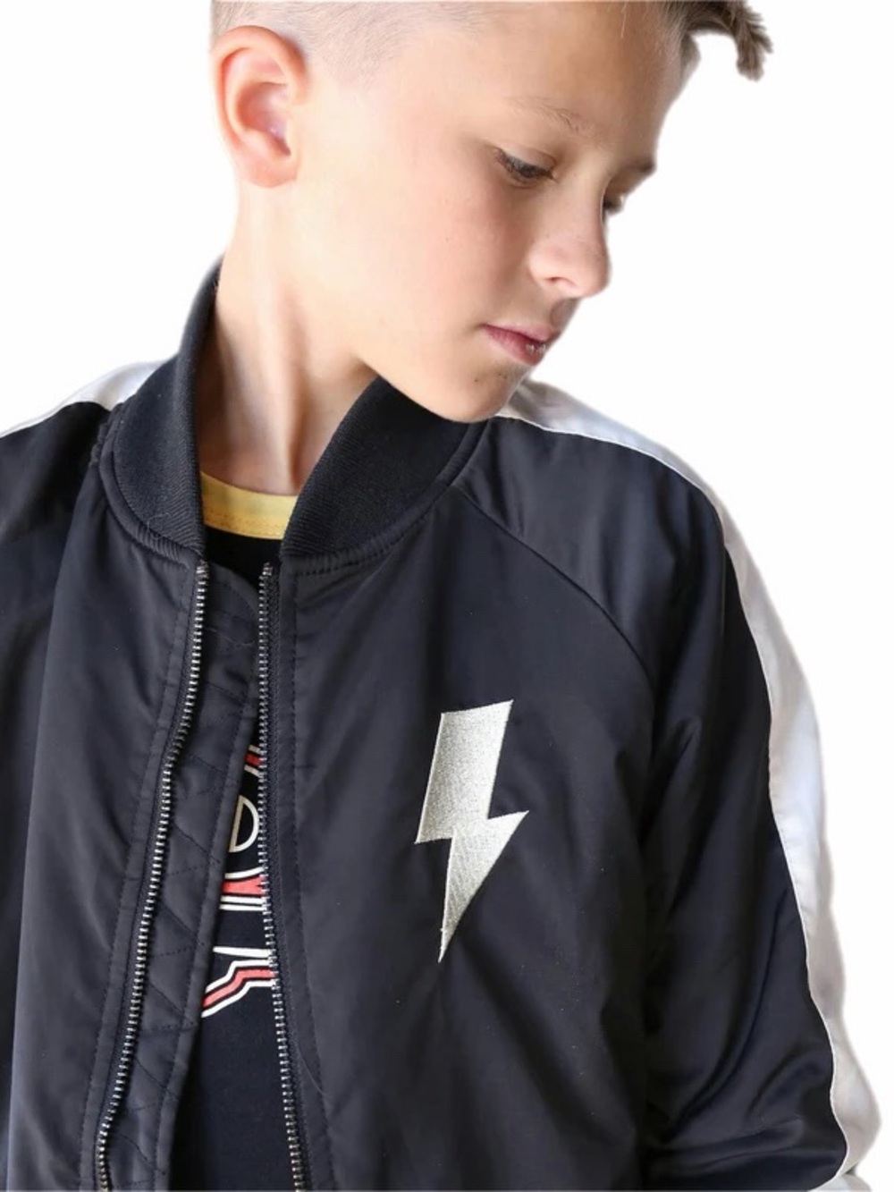 Wee Monster Kids Black Bomber Jacket with White Lightning Accent